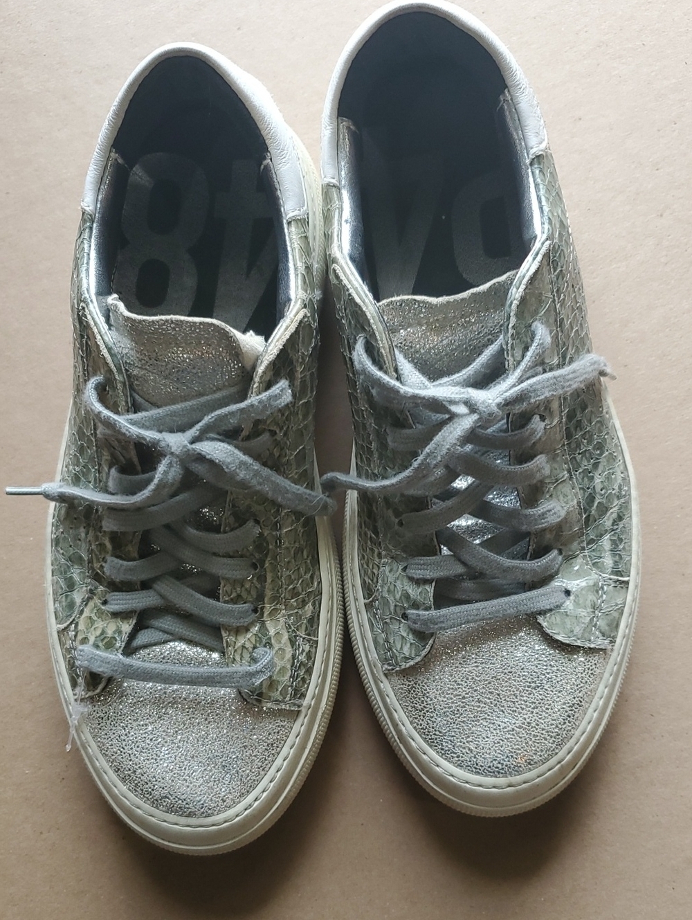 P448 Women's Sneakers in Metallic Silver and Light Crocodile Green 39 (8.5)